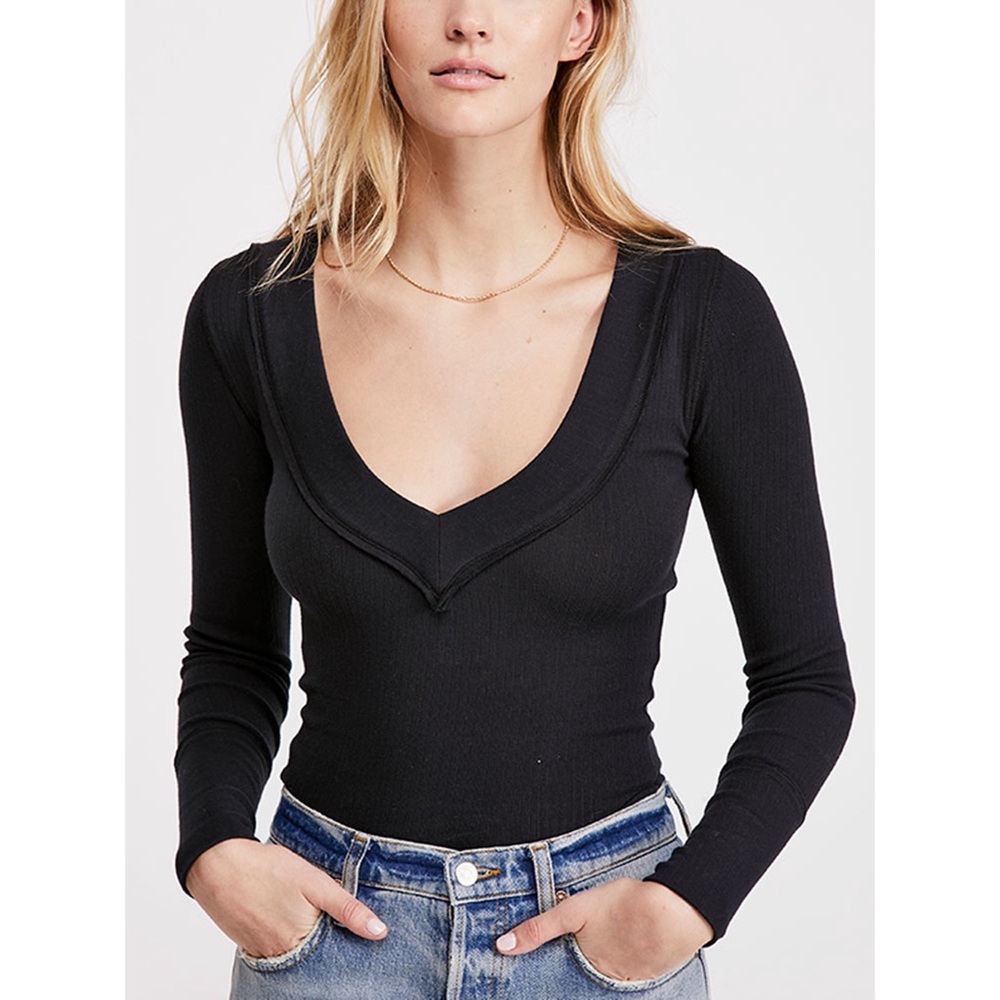 Free people black long sleeve top